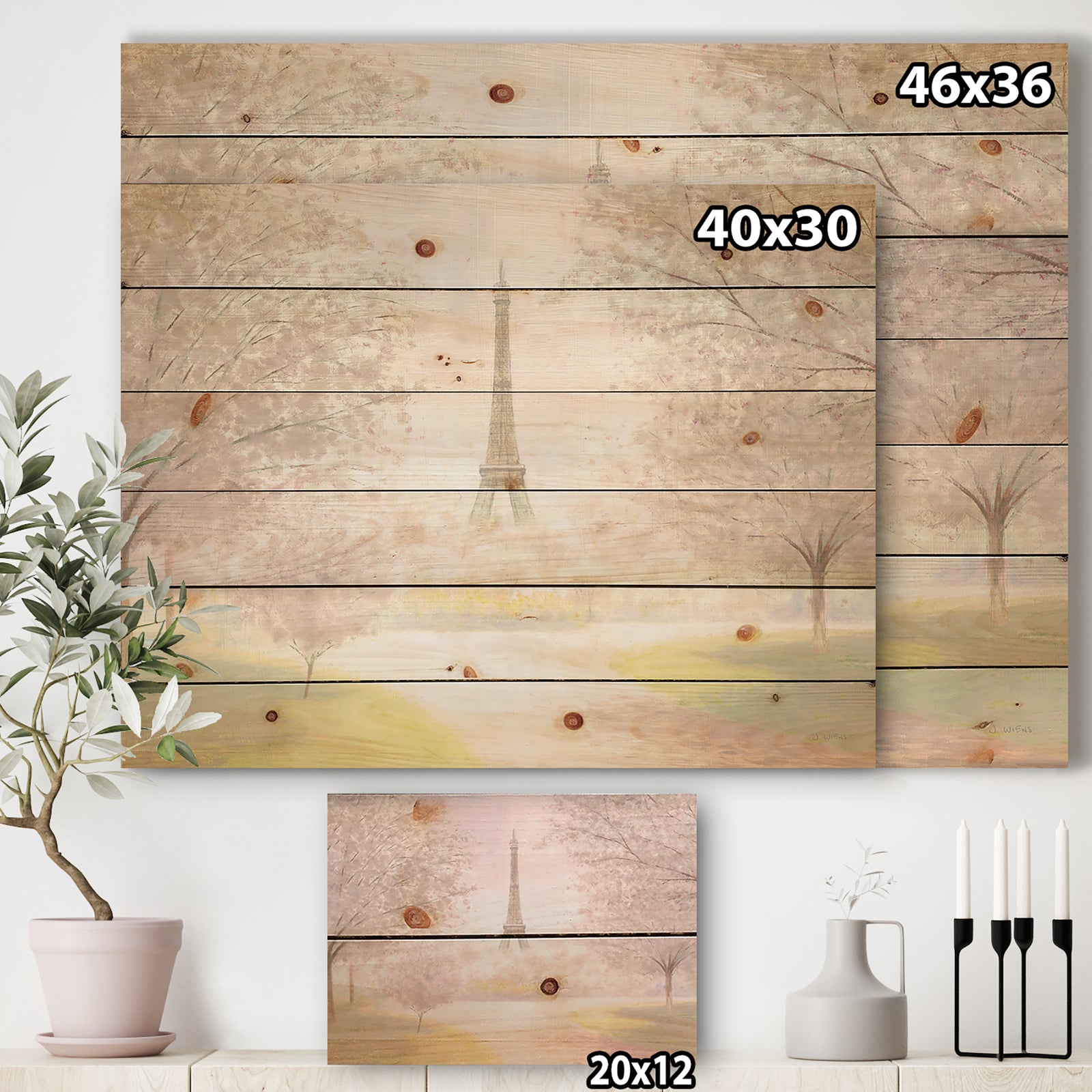 Pretty Paris - Landscape Print on Natural Pine Wood