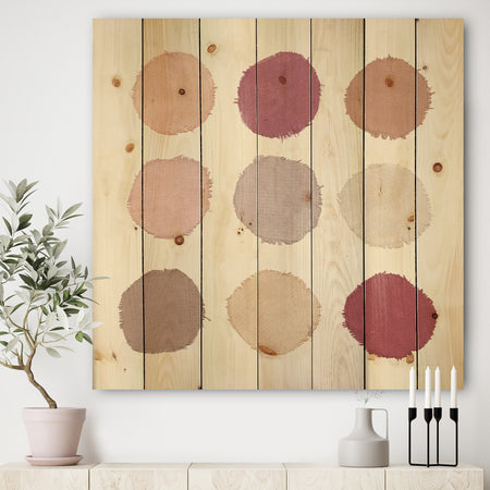 Unique Beige Circle Designs - Modern Transitional Print on Natural Pine Wood