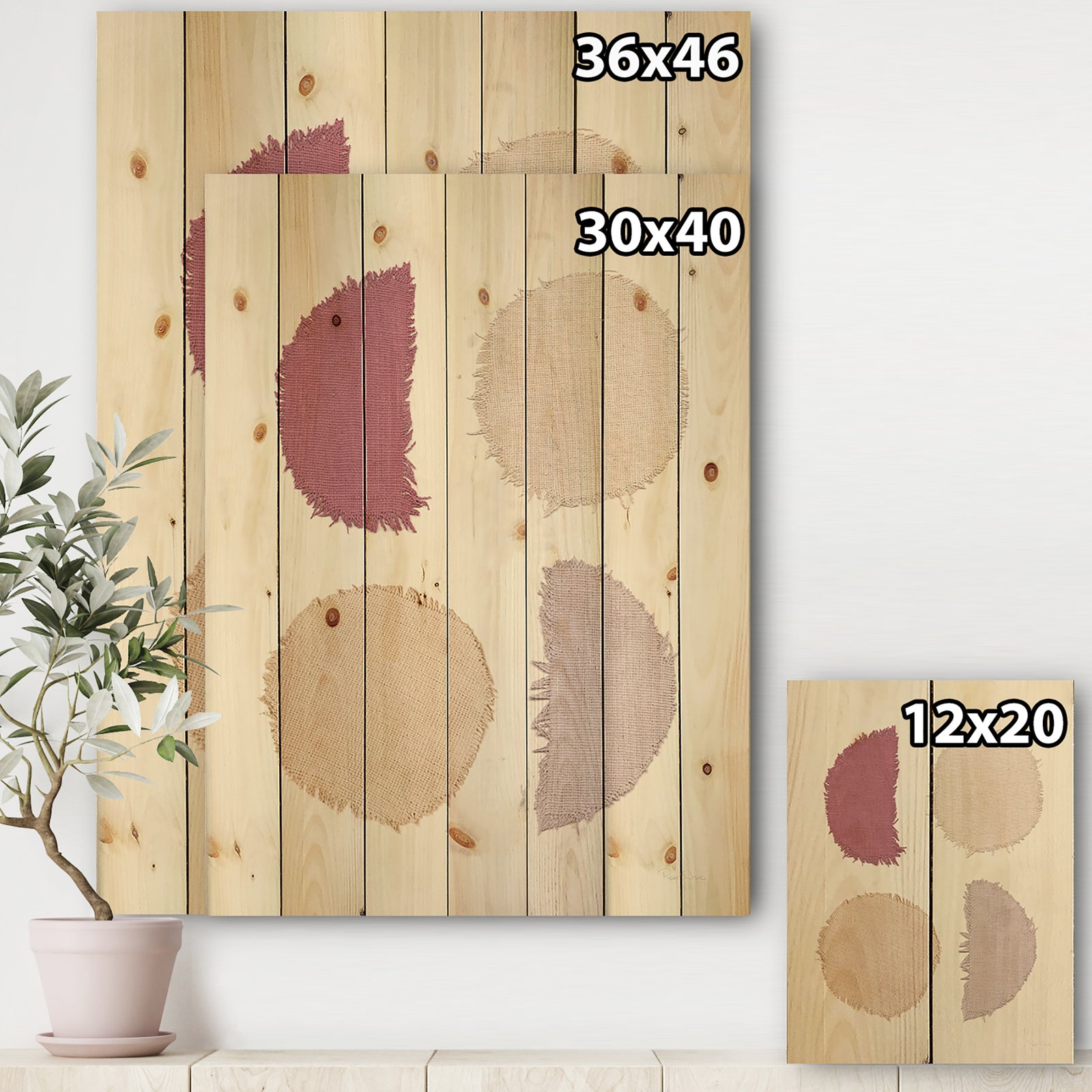 Unique Beige Circle Designs II - Modern Transitional Print on Natural Pine Wood