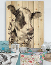 Cow Portrait Country Life - Wildlife Print on Natural Pine Wood