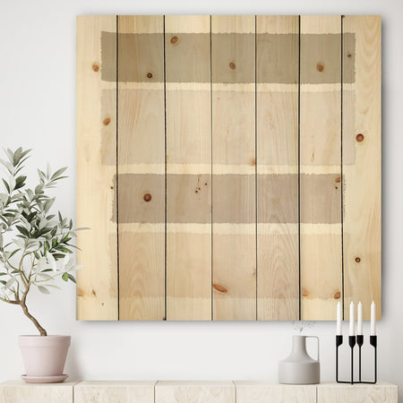 Painted Weaving I Neutral on White Sq - Modern Geometric Print on Natural Pine Wood