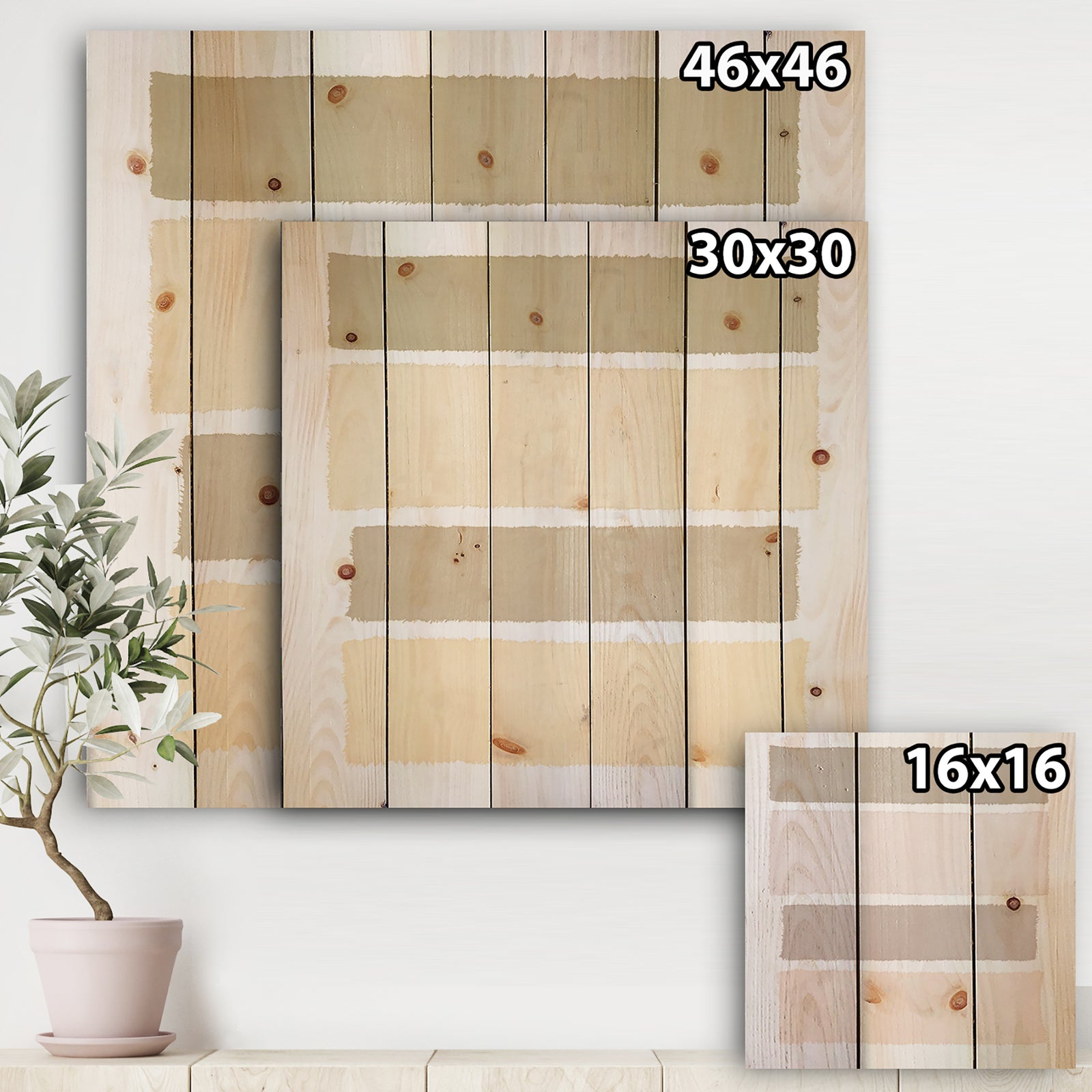 Painted Weaving I Neutral on White Sq - Modern Geometric Print on Natural Pine Wood