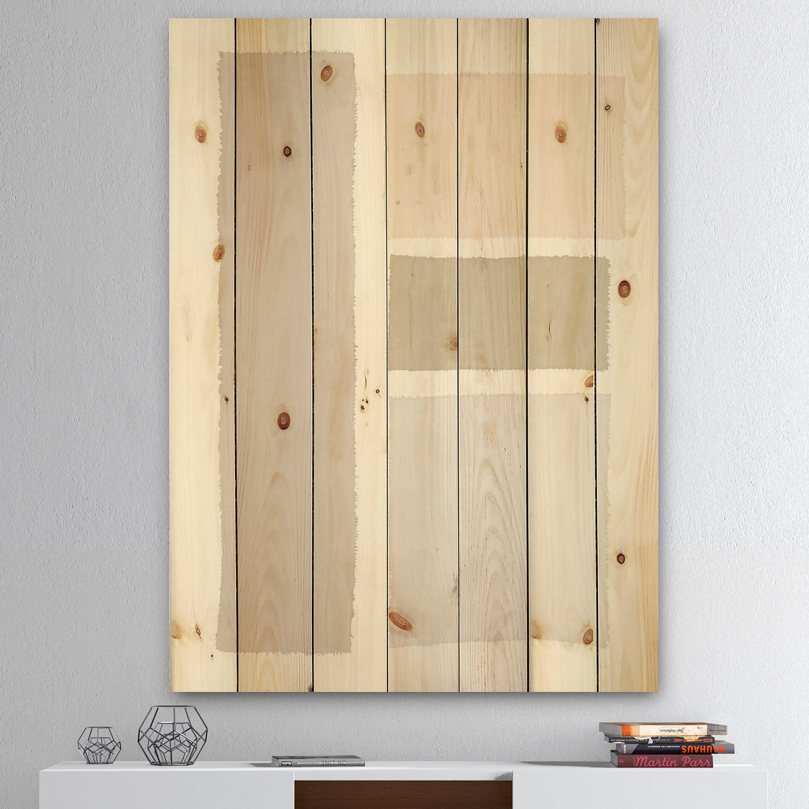 Painted Simple Form Neutral on White - Modern Geometric Print on Natural Pine Wood