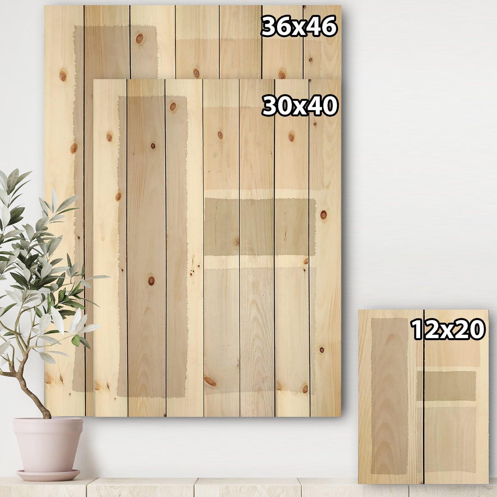 Painted Simple Form Neutral on White - Modern Geometric Print on Natural Pine Wood