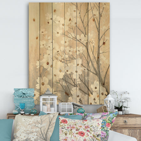 Porch & Den Brown onn Grey Blossoms - Natural Pine Wood