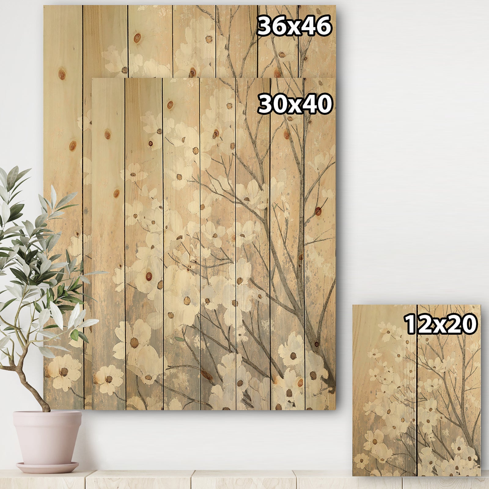 Porch & Den Brown onn Grey Blossoms - Natural Pine Wood