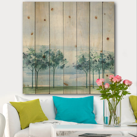 Tree Across the Lake - Traditional Print on Natural Pine Wood