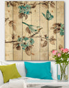 Beige Bird Wings III - Traditional Print on Natural Pine Wood