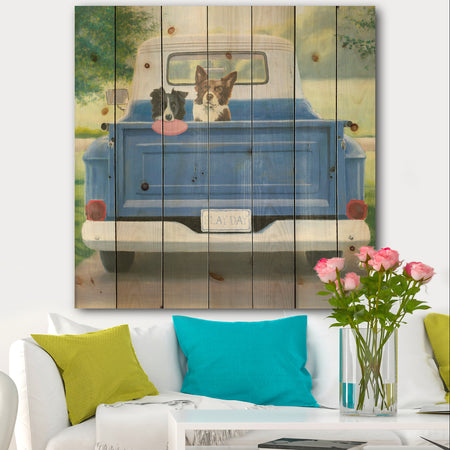 Dogs Play Day - Traditional Print on Natural Pine Wood