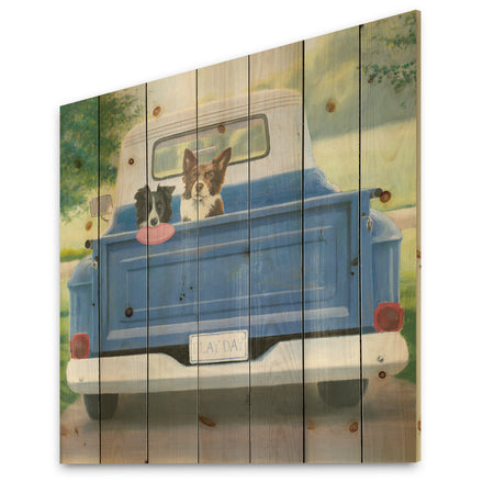 Dogs Play Day - Traditional Print on Natural Pine Wood