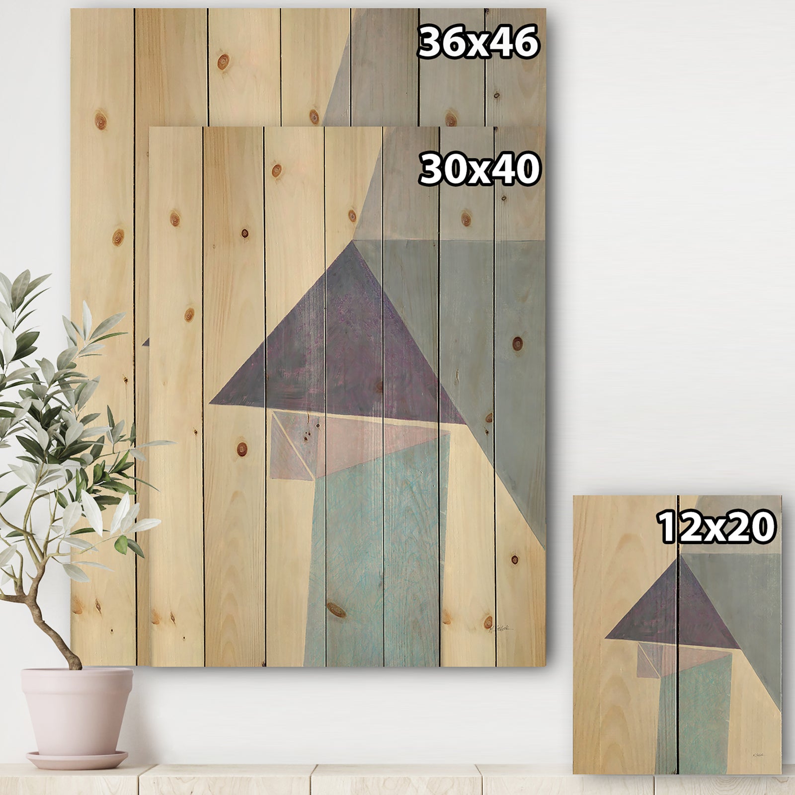 Purple Geometric Bridge I - Mid-Century Modern Print on Natural Pine Wood