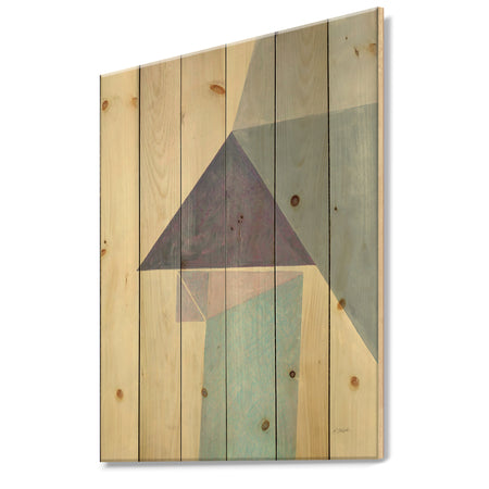 Purple Geometric Bridge I - Mid-Century Modern Print on Natural Pine Wood