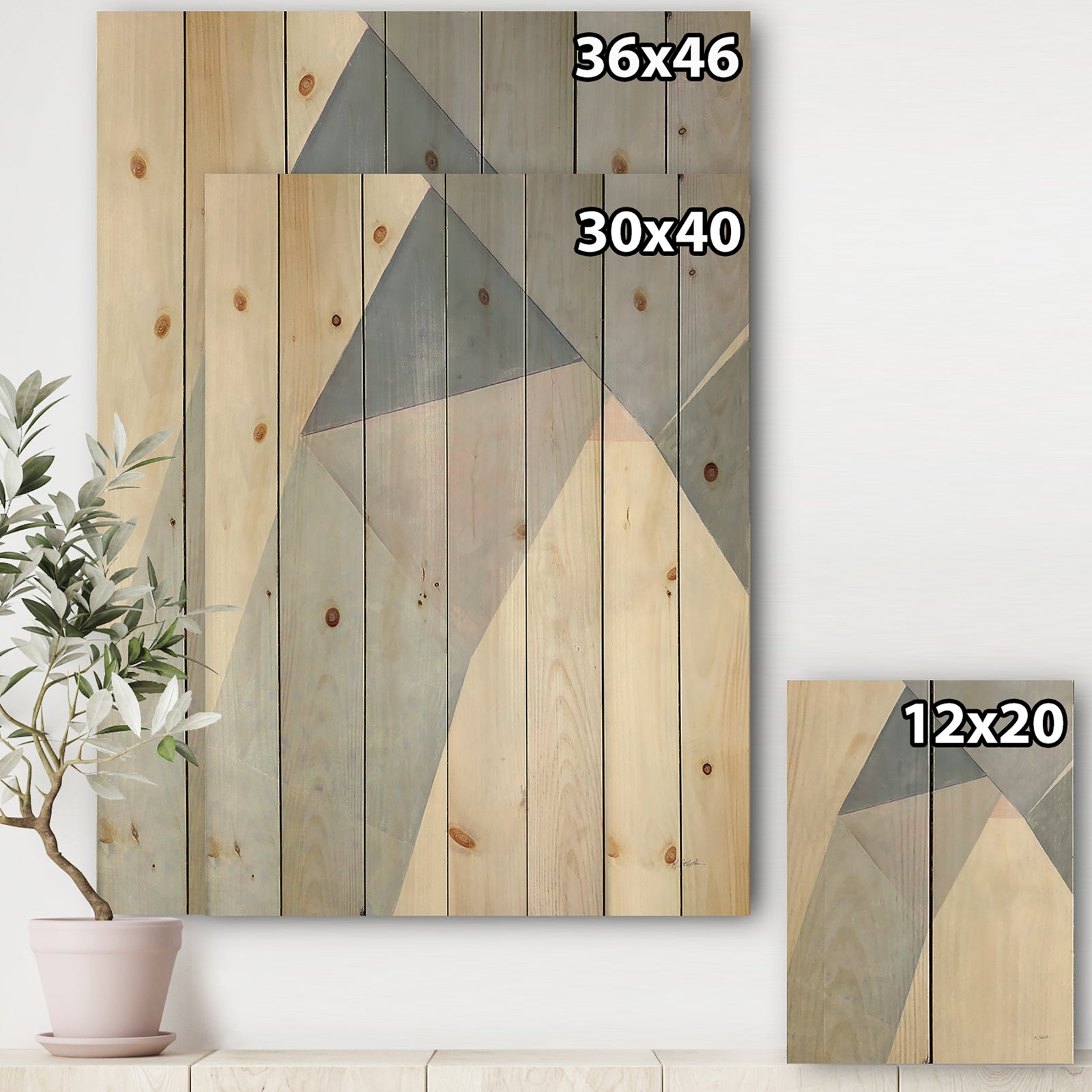 Purple Geometric Bridge II - Mid-Century Modern Print on Natural Pine Wood