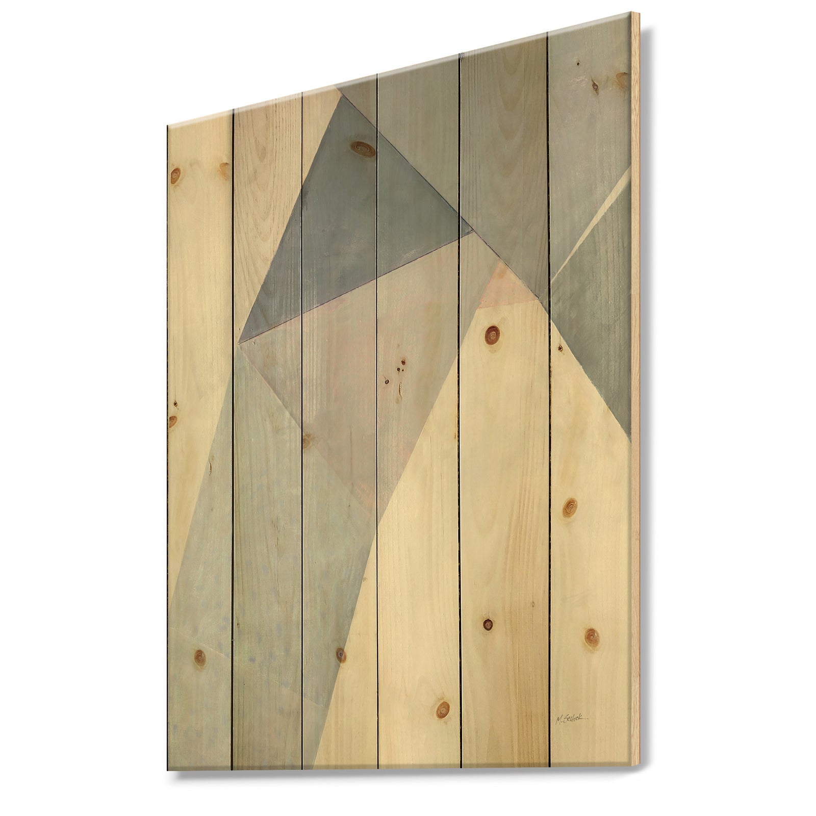 Purple Geometric Bridge II - Mid-Century Modern Print on Natural Pine Wood