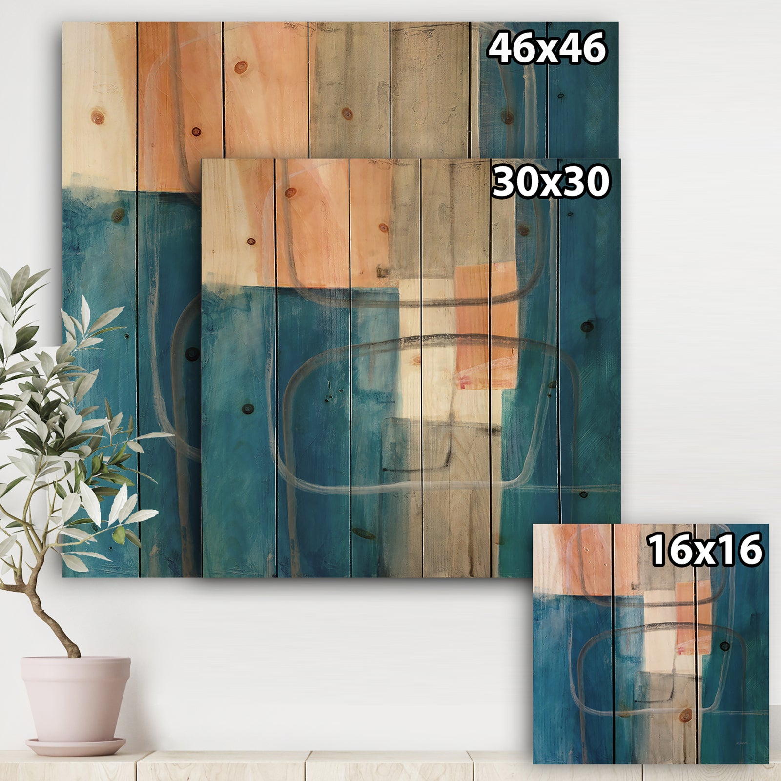 Modern Simply Blue - Mid-Century Modern Print on Natural Pine Wood