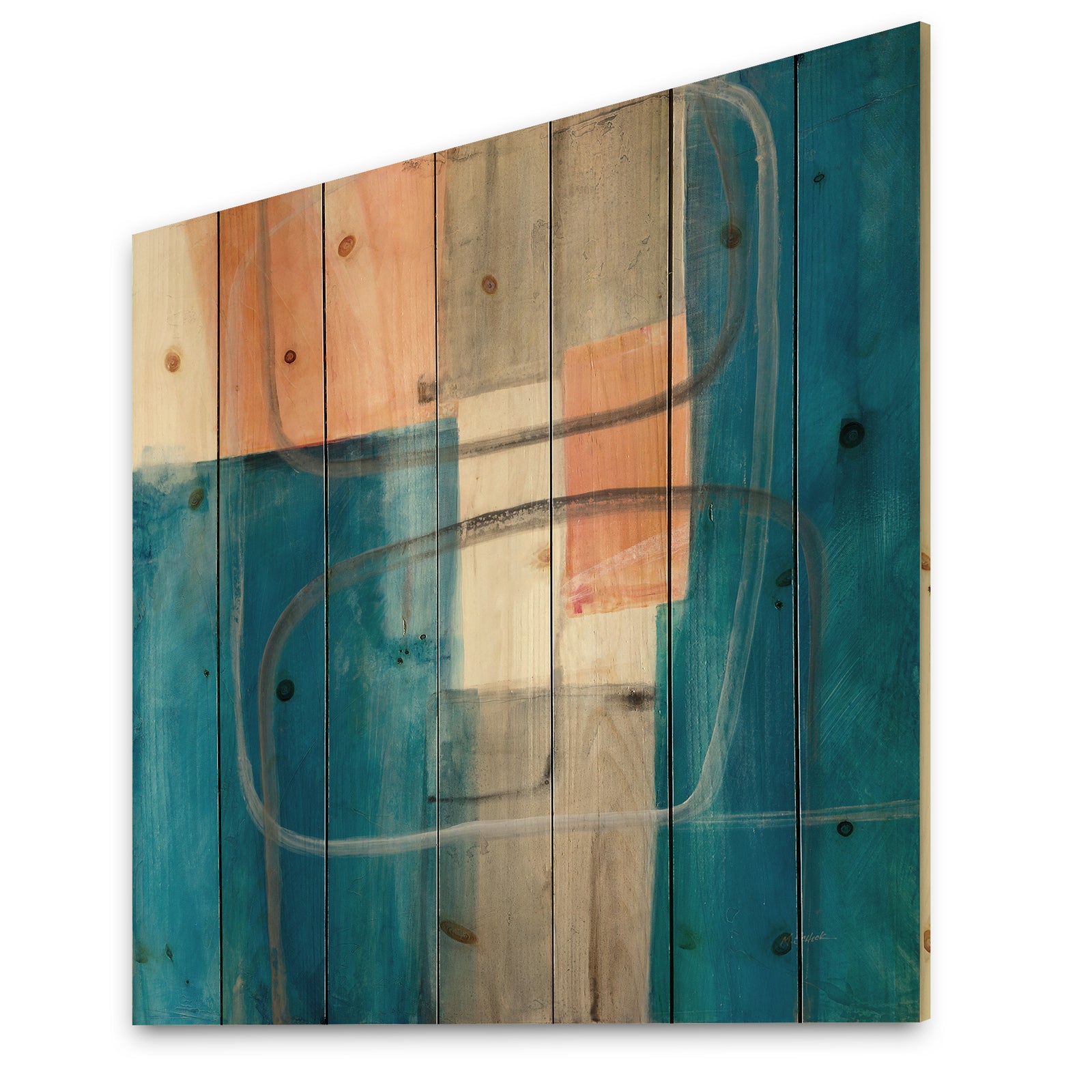 Modern Simply Blue - Mid-Century Modern Print on Natural Pine Wood