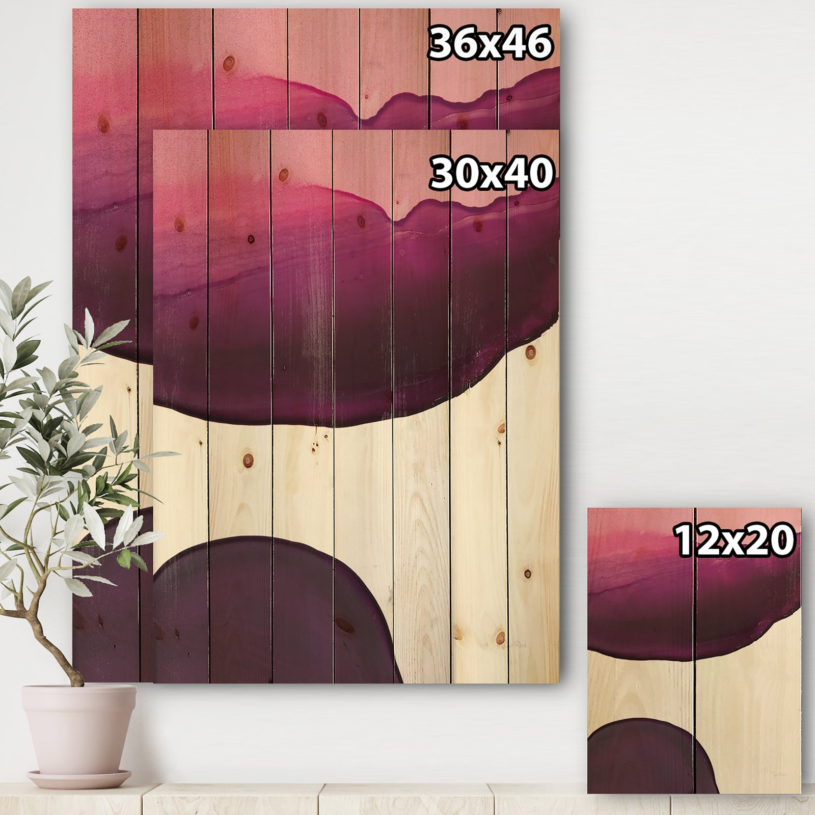 Paint of Magenta Stone - Shabby Chic Print on Natural Pine Wood