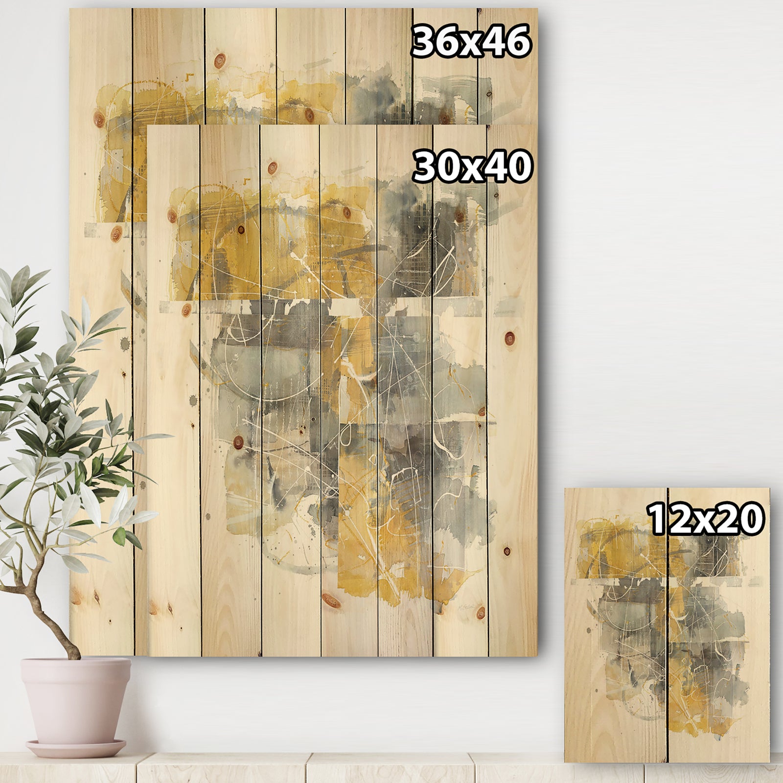 Moving In and Out of Traffic II Yellow Grey - Geometric Print on Natural Pine Wood