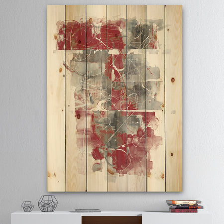 Moving In and Out of Traffic I Red Grey - Geometric Print on Natural Pine Wood