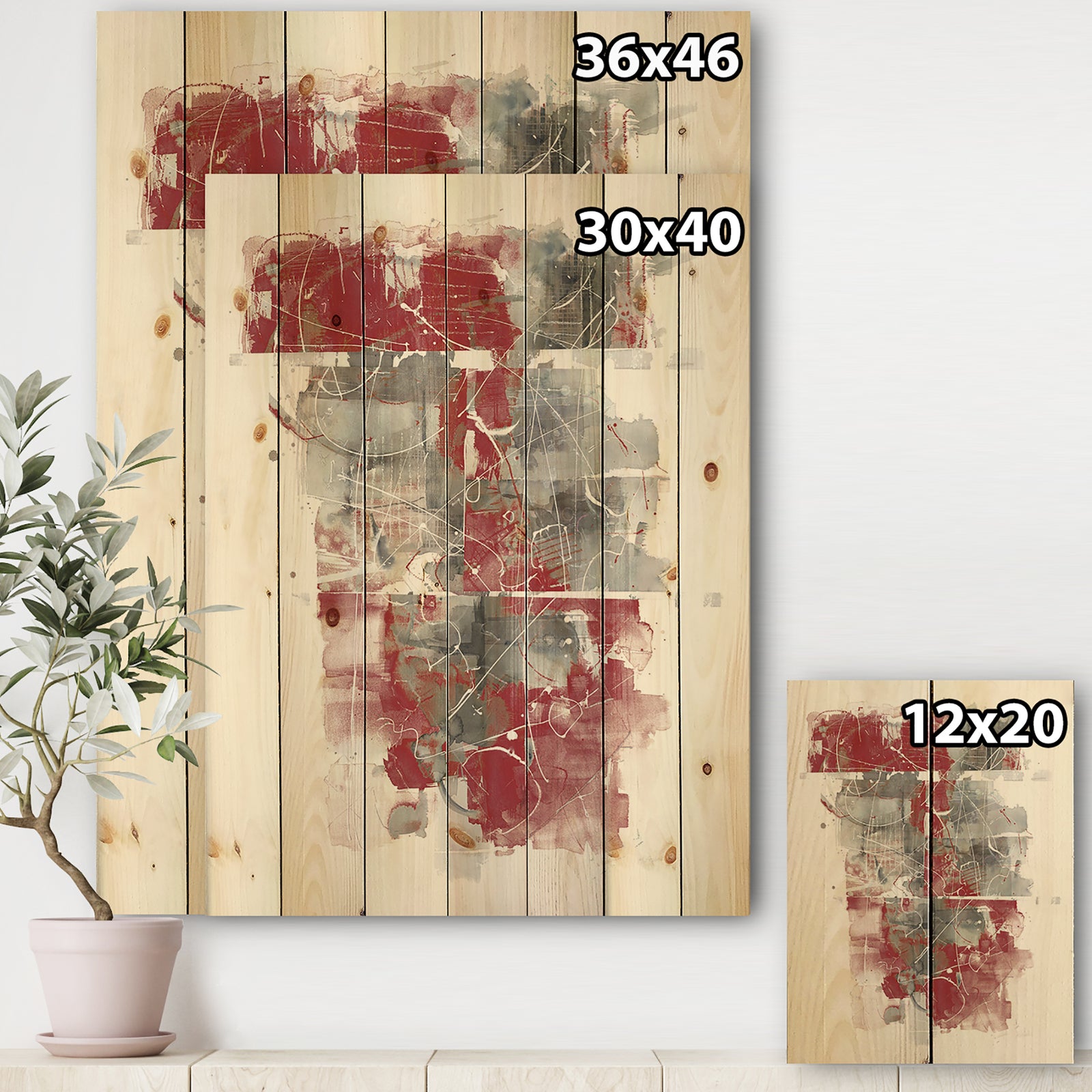 Moving In and Out of Traffic I Red Grey - Geometric Print on Natural Pine Wood
