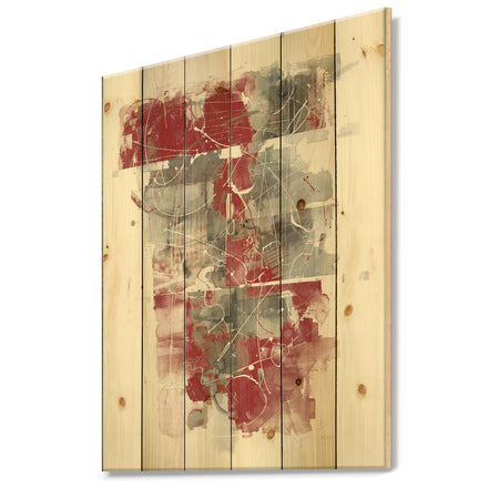 Moving In and Out of Traffic I Red Grey - Geometric Print on Natural Pine Wood