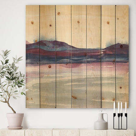 Purple Rock landscape II - Shabby Chic Print on Natural Pine Wood