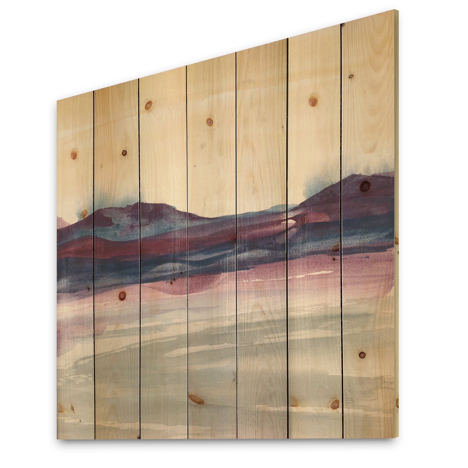 Purple Rock landscape II - Shabby Chic Print on Natural Pine Wood