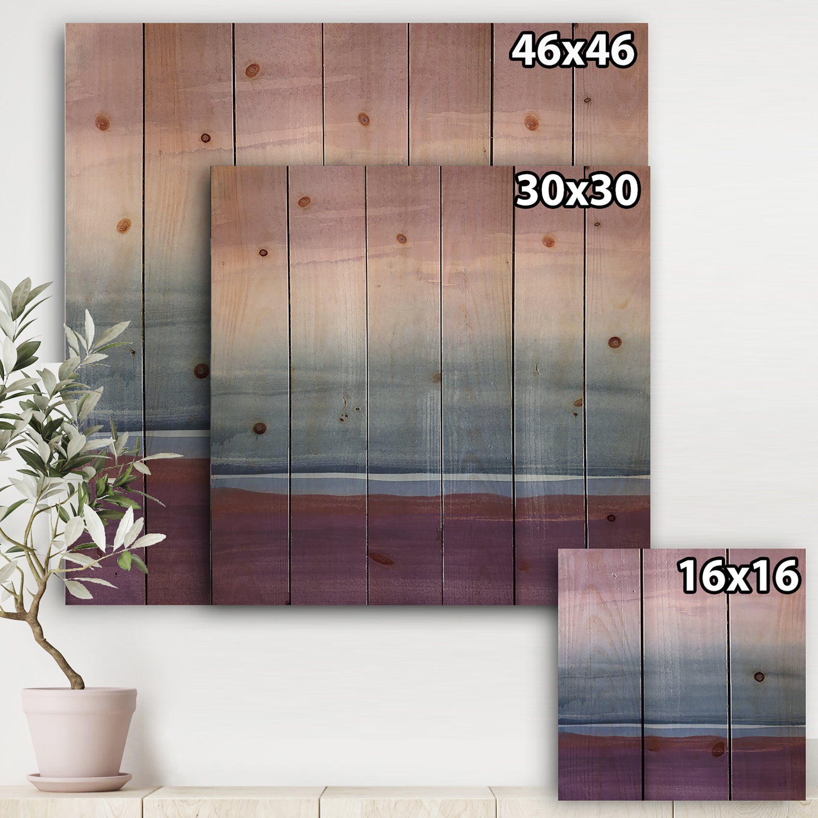 Purple Rock landscape III - Shabby Chic Print on Natural Pine Wood