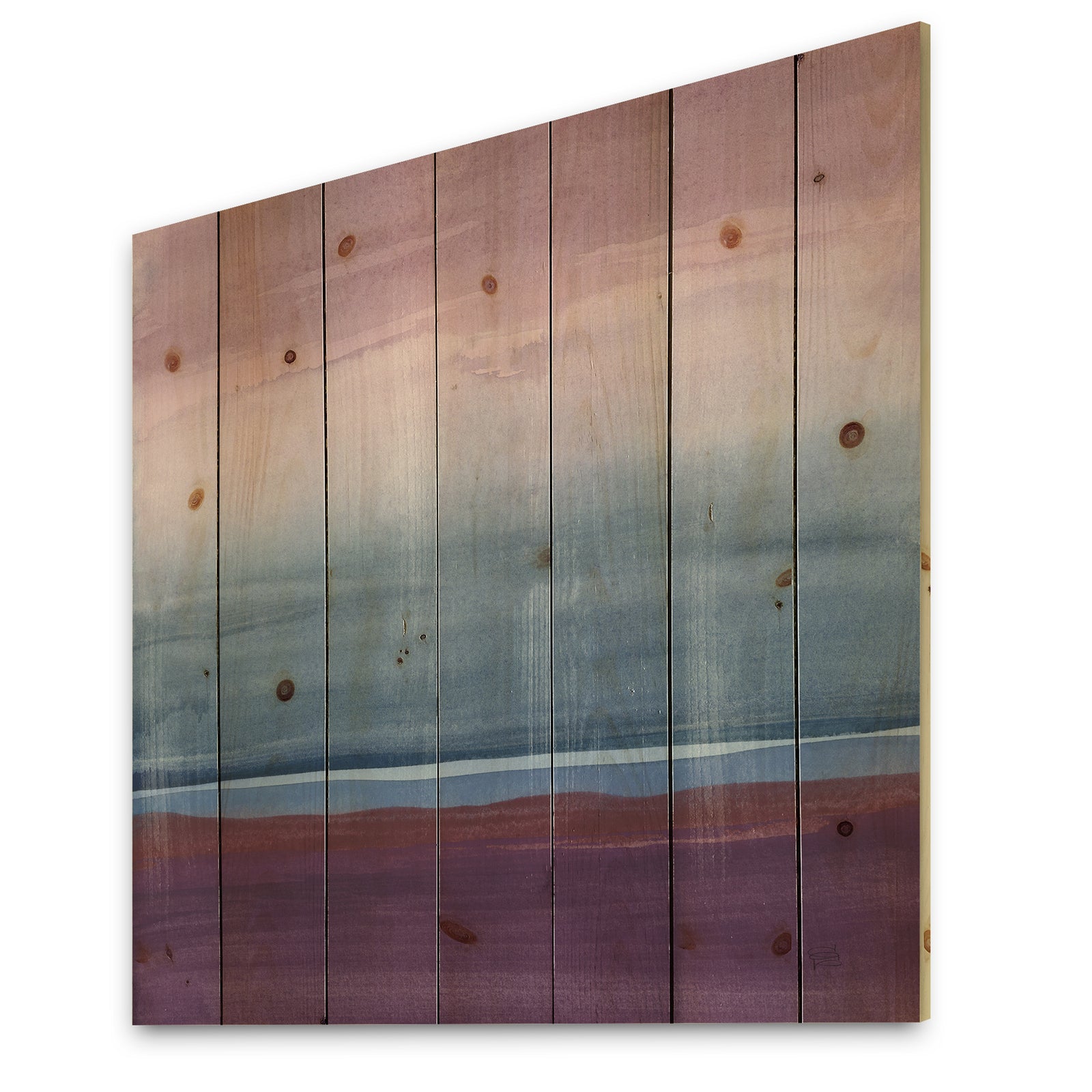 Purple Rock landscape III - Shabby Chic Print on Natural Pine Wood