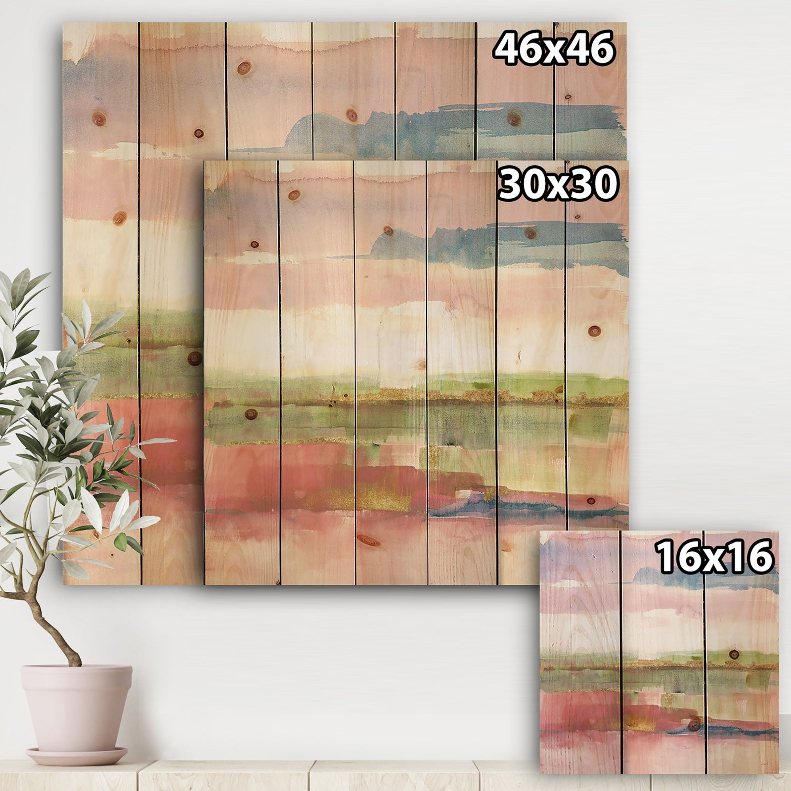 Influence of Line and Color Gold Bright - Shabby Chic Print on Natural Pine Wood