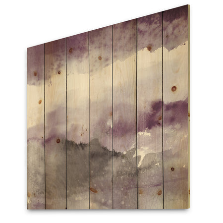 Midnight at the Lake III Amethyst and Grey - Shabby Chic Print on Natural Pine Wood