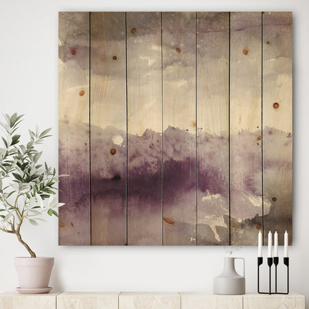 Midnight at the Lake II Amethyst and Grey - Shabby Chic Print on Natural Pine Wood