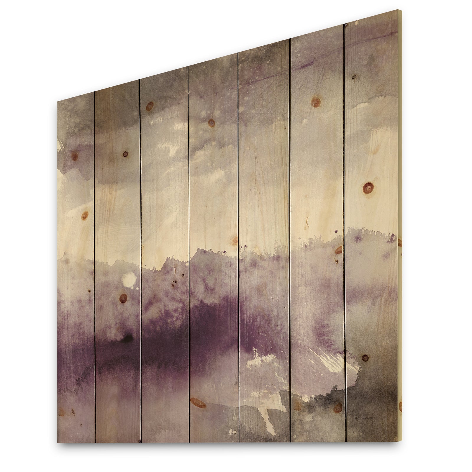 Midnight at the Lake II Amethyst and Grey - Shabby Chic Print on Natural Pine Wood
