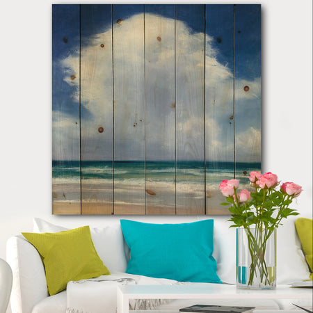 Porch & Den Beach Clouds II - Landscape Print on Natural Pine Wood