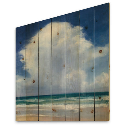 Porch & Den Beach Clouds II - Landscape Print on Natural Pine Wood
