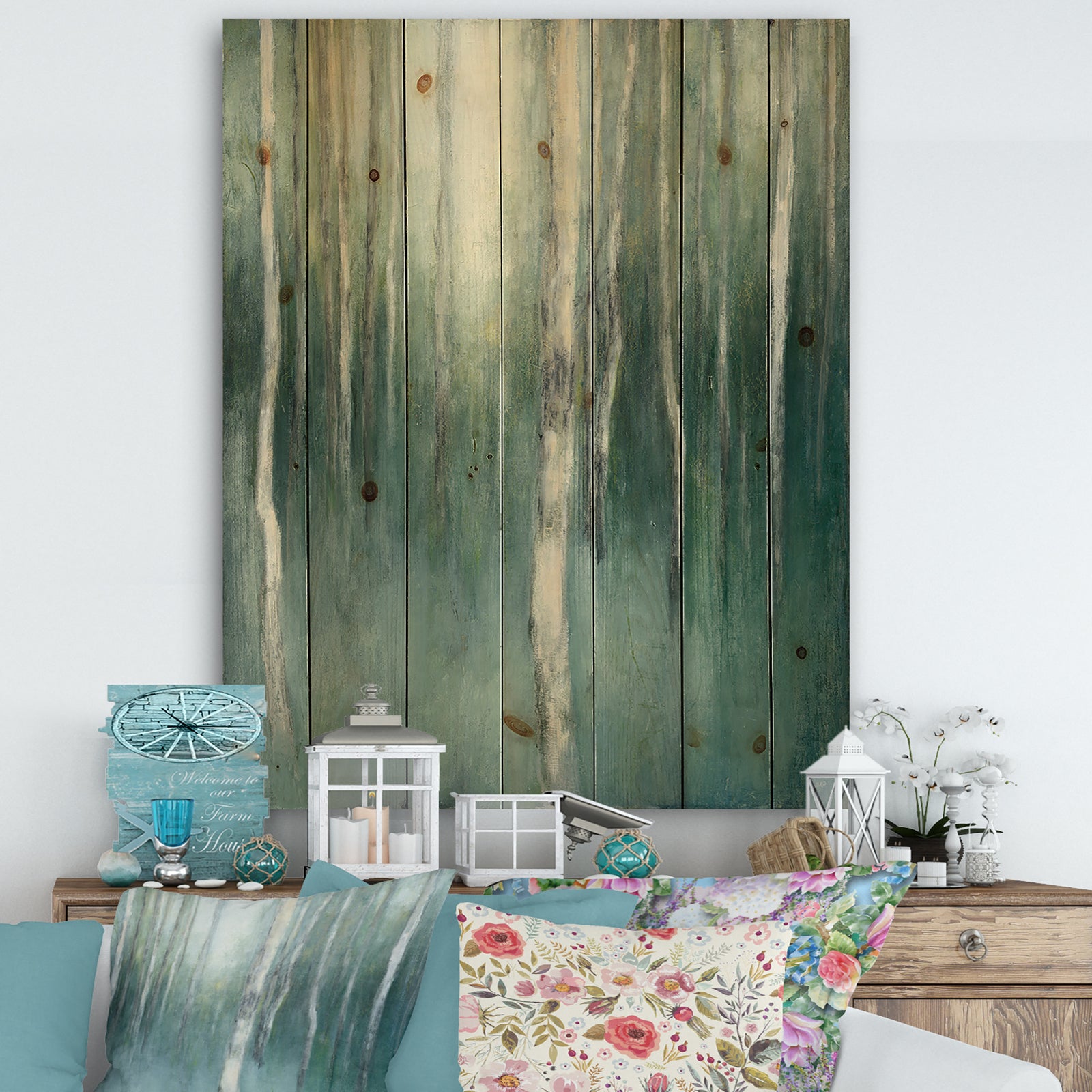 Green Forest Dream - Traditional Landscape Print on Natural Pine Wood