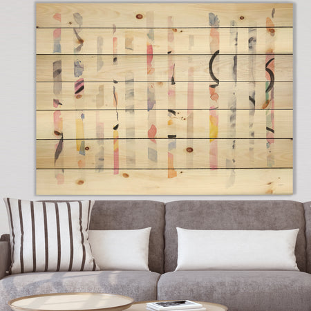 Multi-Color Geometric Bars - Modern Transitional Print on Natural Pine Wood
