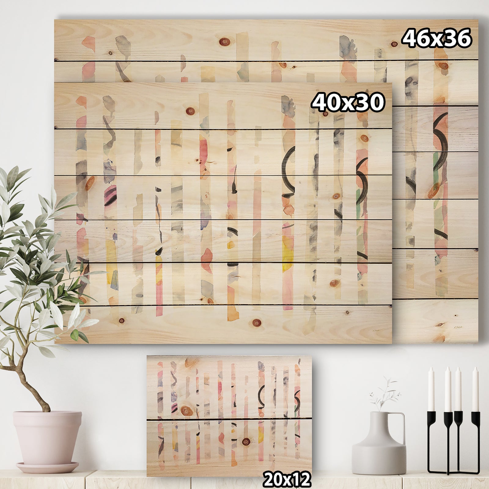 Multi-Color Geometric Bars - Modern Transitional Print on Natural Pine Wood