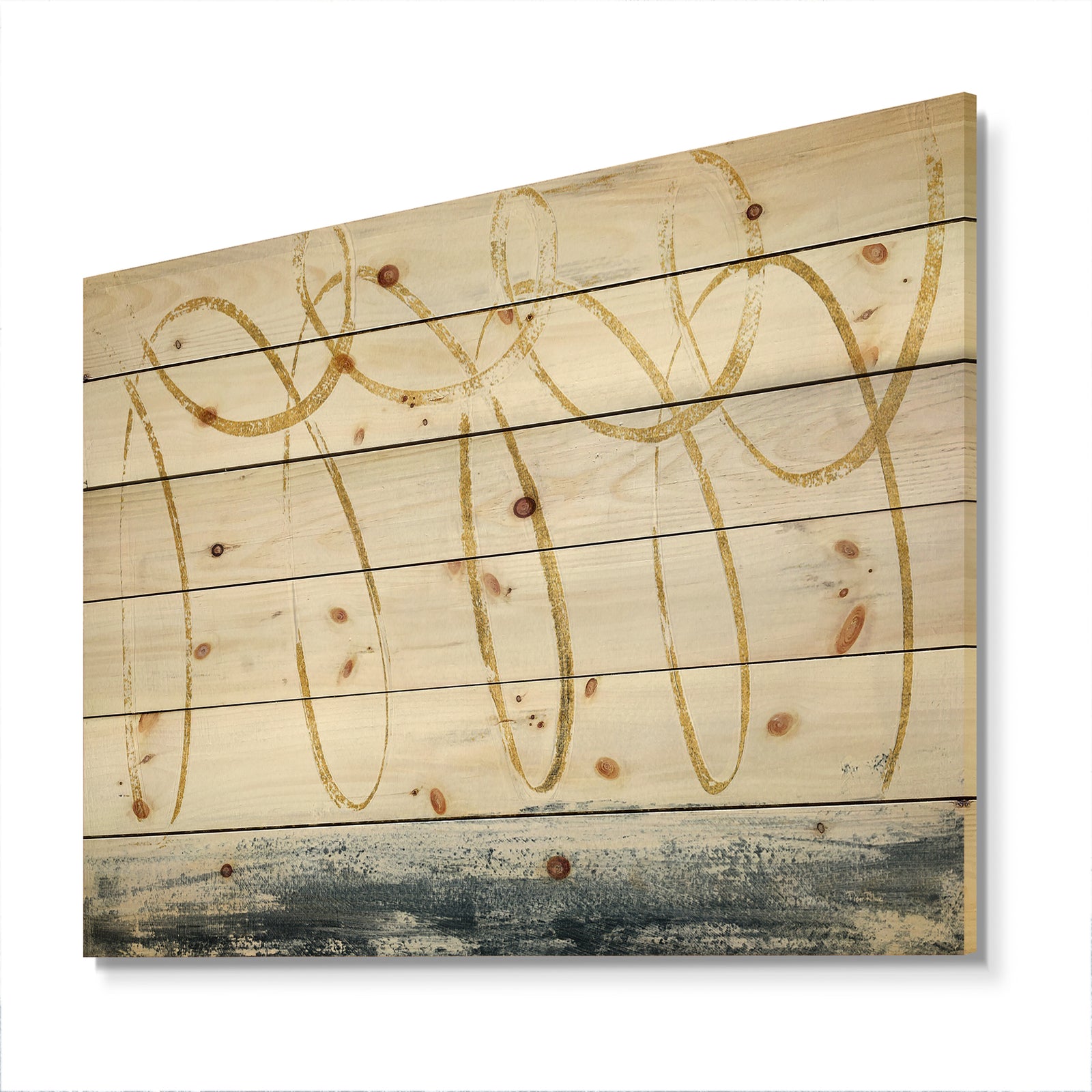 Gold Abstract Geometric Shape - Modern Transitional Print on Natural Pine Wood