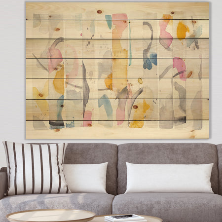 Multi-Color Geometric Bars II - Modern & Contemporary Print on Natural Pine Wood