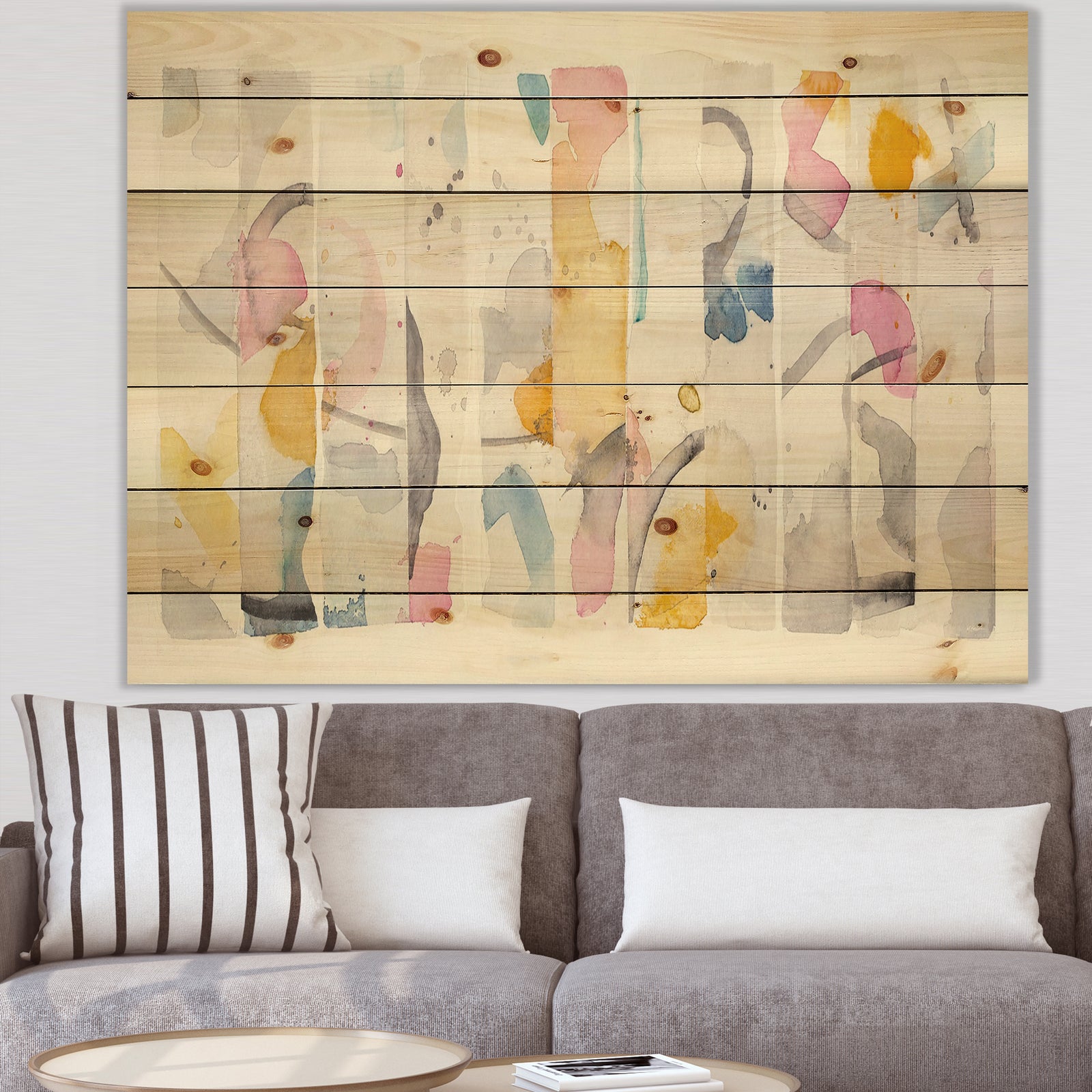 Multi-Color Geometric Bars II - Modern & Contemporary Print on Natural Pine Wood