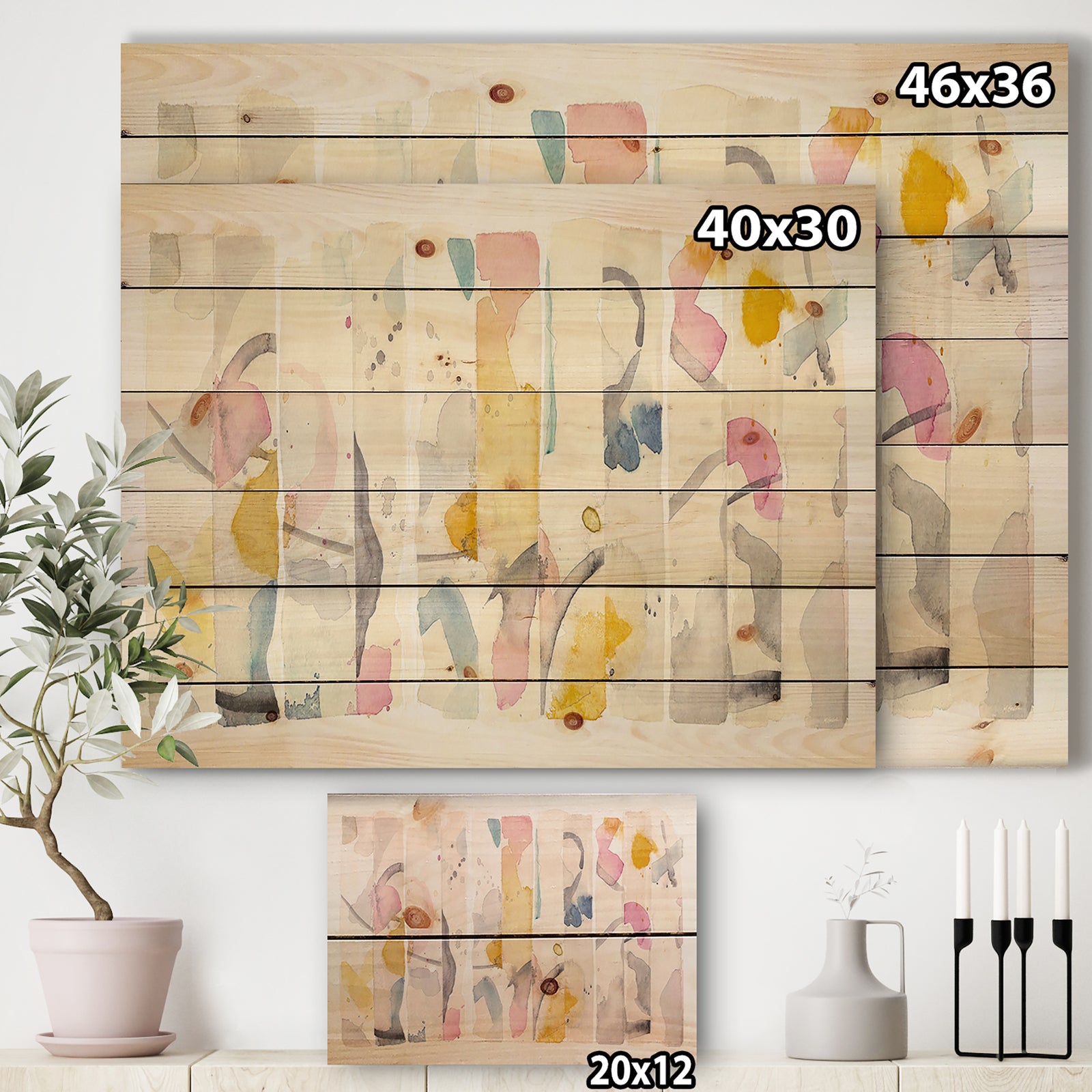 Multi-Color Geometric Bars II - Modern & Contemporary Print on Natural Pine Wood