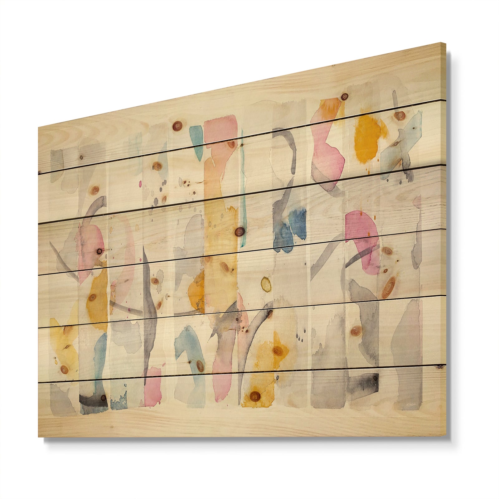 Multi-Color Geometric Bars II - Modern & Contemporary Print on Natural Pine Wood