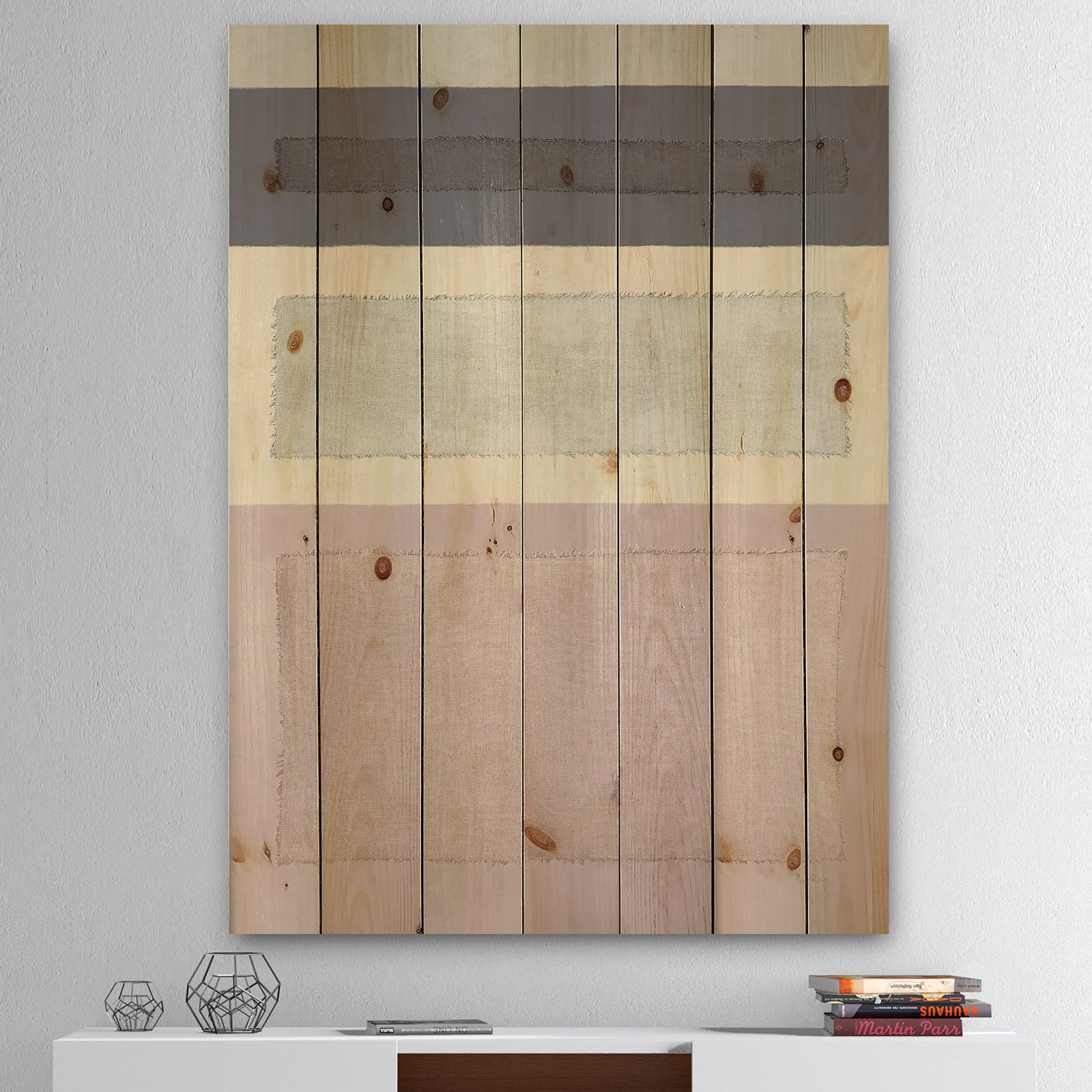 Painted Weaving IV FB - Modern & Contemporary Print on Natural Pine Wood