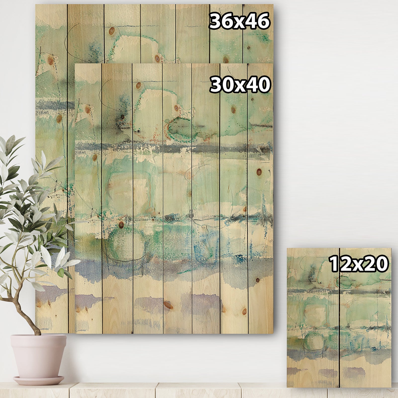 Blue Abstract Panel I - Geometric Print on Natural Pine Wood