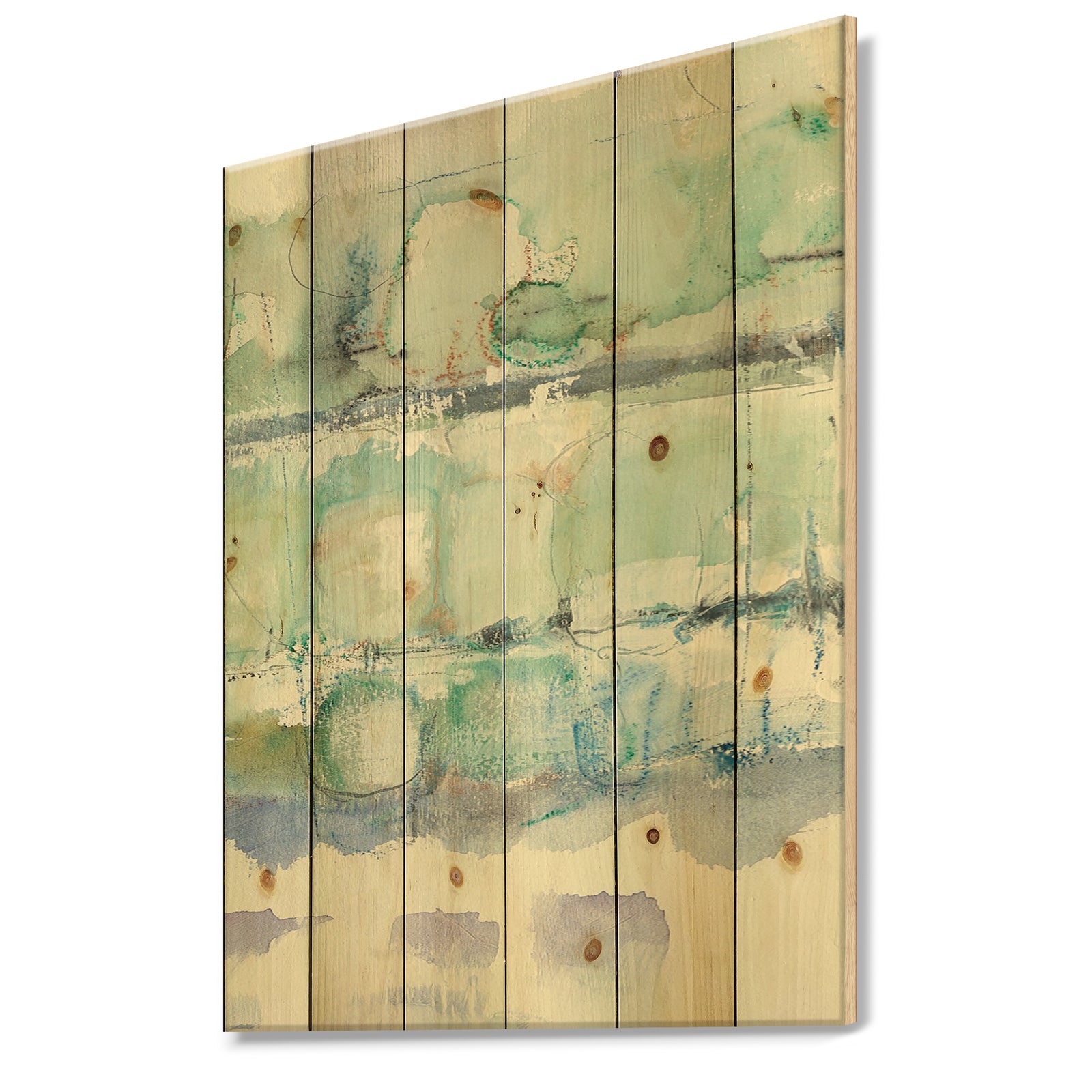 Blue Abstract Panel I - Geometric Print on Natural Pine Wood