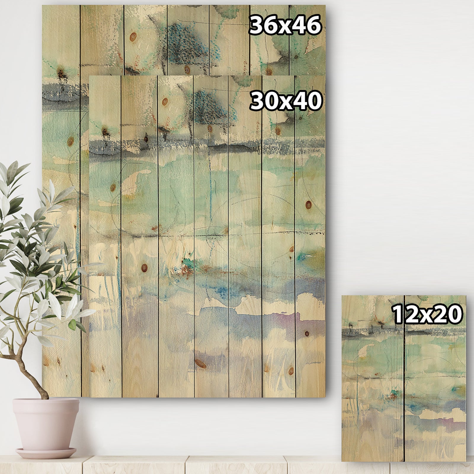 Blue Abstract Panel II - Geometric Print on Natural Pine Wood