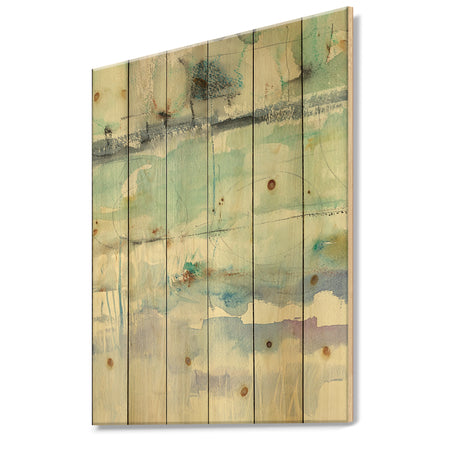 Blue Abstract Panel II - Geometric Print on Natural Pine Wood
