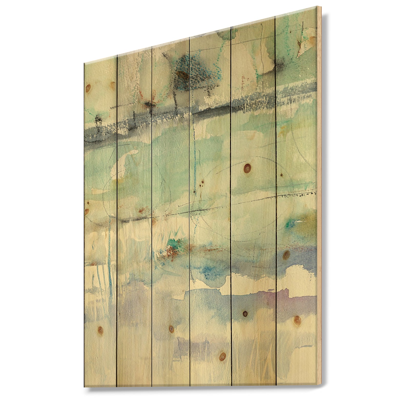 Blue Abstract Panel II - Geometric Print on Natural Pine Wood