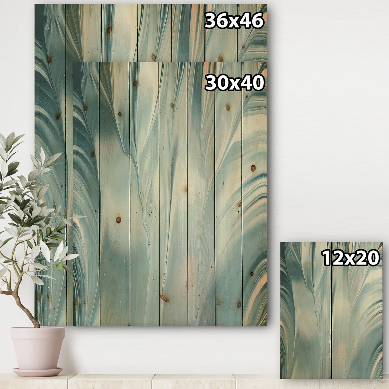 Blue Modern Water III - Modern Transitional Print on Natural Pine Wood